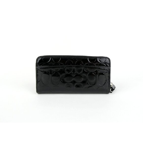 Coach Signature Embossed Black Patent Leather Accordion Zip Wallet - Picture 6 of 12